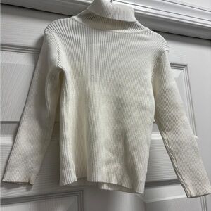 Girl’s White Ribbed Turtleneck Sweater